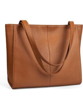 Women Cognac Brown Leather Shoulder Satchel Laptop Compartment Bag